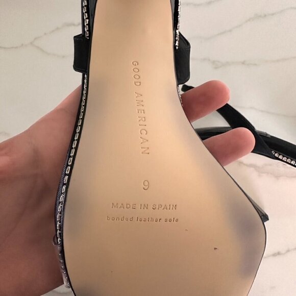 Good American Crystal Crush Lucite Satin Rhinestones Stilletto Heels SZ 9 - Picture 8 of 10